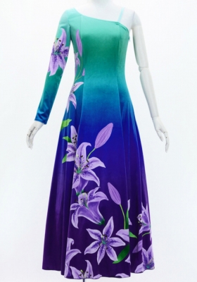 Hula One Shoulder Long sleeve Dress with Lily / Luxury Collection / LBL & PPL / J3031lblpu