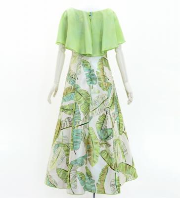 Hula Cape Long Dress with Banana Leaf Print / Luxury Collection / Beige & Green / J3036begr