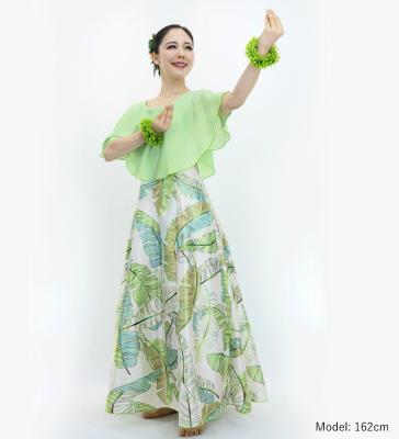 Hula Cape Long Dress with Banana Leaf Print / Luxury Collection / Beige & Green / J3036begr