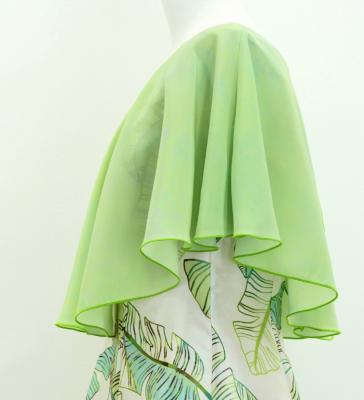 Hula Cape Long Dress with Banana Leaf Print / Luxury Collection / Beige & Green / J3036begr