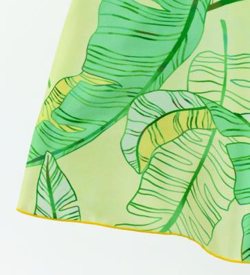 Hula Cape Long Dress with Banana Leaf Print / Luxury Collection / Cream & Green / J3036crgr