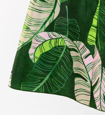Hula Cape Long Dress with Banana Leaf Print / Luxury Collection / Green / J3036gr