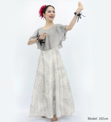 Hula Cape Long Dress with Banana Leaf Print / Luxury Collection / Gray / J3036gy