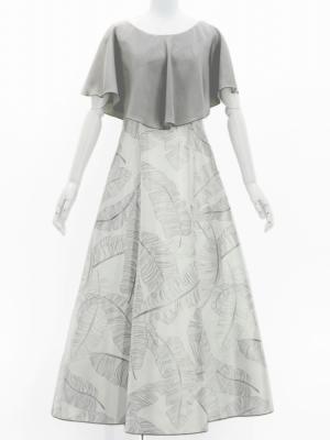 Hula Cape Long Dress with Banana Leaf Print / Luxury Collection / Gray / J3036gy