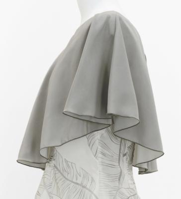 Hula Cape Long Dress with Banana Leaf Print / Luxury Collection / Gray / J3036gy