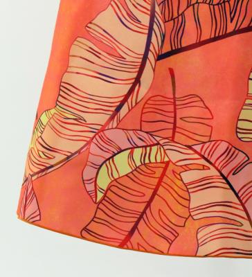 Hula Cape Long Dress with Banana Leaf Print / Luxury Collection / Orange / J3036or