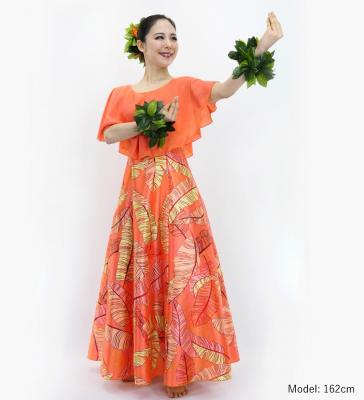 Hula Cape Long Dress with Banana Leaf Print / Luxury Collection / Orange / J3036or