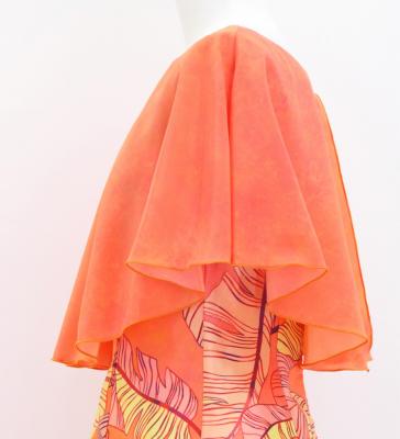 Hula Cape Long Dress with Banana Leaf Print / Luxury Collection / Orange / J3036or
