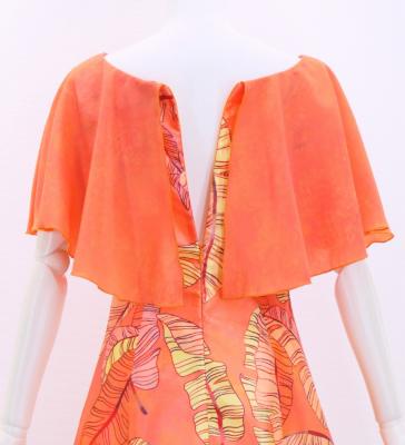 Hula Cape Long Dress with Banana Leaf Print / Luxury Collection / Orange / J3036or