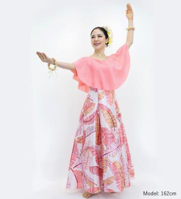 Hula Cape Long Dress with Banana Leaf Print / Luxury Collection / Pink / J3036pi