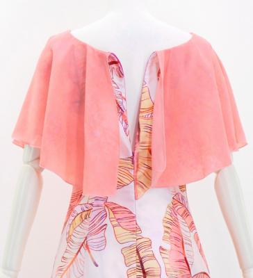 Hula Cape Long Dress with Banana Leaf Print / Luxury Collection / Pink / J3036pi