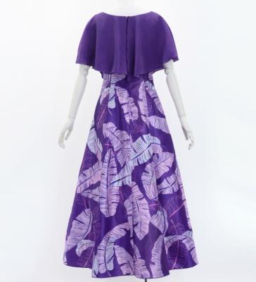 Hula Cape Long Dress with Banana Leaf Print / Luxury Collection / Purple / J3036pu