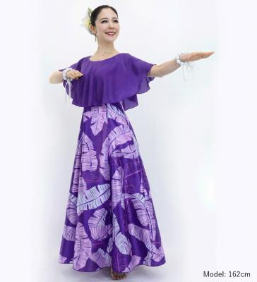 Hula Cape Long Dress with Banana Leaf Print / Luxury Collection / Purple / J3036pu