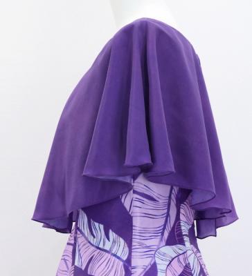 Hula Cape Long Dress with Banana Leaf Print / Luxury Collection / Purple / J3036pu