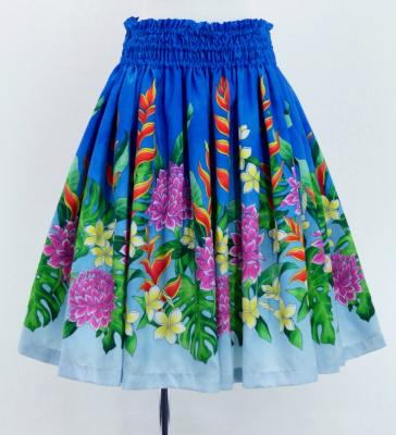 Hula Shantung Pa'u Skirt with Torch Ginger & Heliconia Print / Luxury Collection / J3037-1