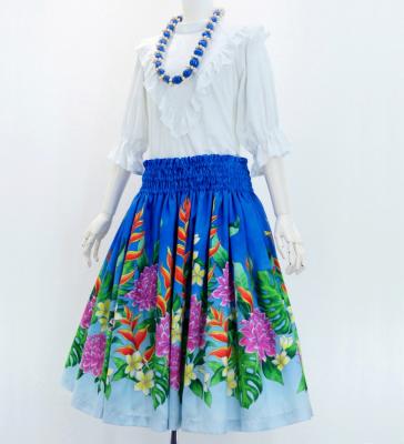 Hula Shantung Pa'u Skirt with Torch Ginger & Heliconia Print / Luxury Collection / J3037-1