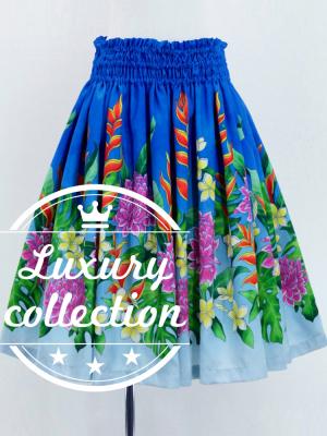 Hula Shantung Pa'u Skirt with Torch Ginger & Heliconia Print / Luxury Collection / J3037-1