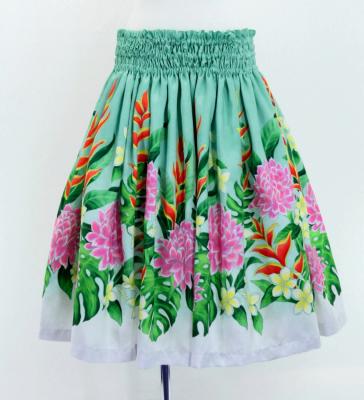 Hula Shantung Pa'u Skirt with Torch Ginger & Heliconia Print / Luxury Collection / J3037-2