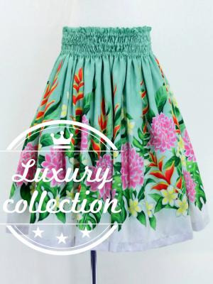 Hula Shantung Pa'u Skirt with Torch Ginger & Heliconia Print / Luxury Collection / J3037-2