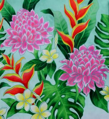Hula Shantung Pa'u Skirt with Torch Ginger & Heliconia Print / Luxury Collection / J3037-2