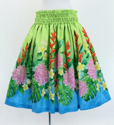 Hula Shantung Pa'u Skirt with Torch Ginger & Heliconia Print / Luxury Collection / J3037-3