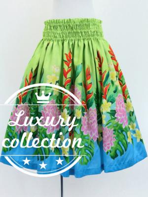 Hula Shantung Pa'u Skirt with Torch Ginger & Heliconia Print / Luxury Collection / J3037-3