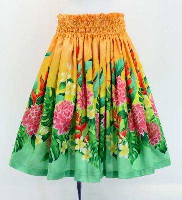 Hula Shantung Pa'u Skirt with Torch Ginger & Heliconia Print / Luxury Collection / J3037-4