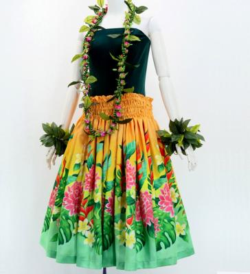 Hula Shantung Pa'u Skirt with Torch Ginger & Heliconia Print / Luxury Collection / J3037-4