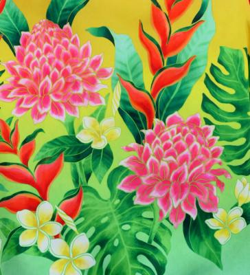Hula Shantung Pa'u Skirt with Torch Ginger & Heliconia Print / Luxury Collection / J3037-4