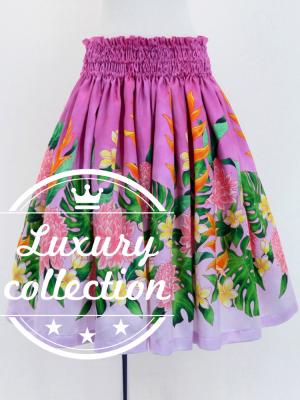 Hula Shantung Pa'u Skirt with Torch Ginger & Heliconia Print / Luxury Collection / J3037-5