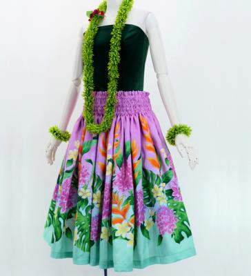 Hula Shantung Pa'u Skirt with Torch Ginger & Heliconia Print / Luxury Collection / J3037-6