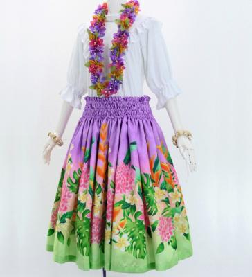 Hula Shantung Pa'u Skirt with Torch Ginger & Heliconia Print / Luxury Collection / J3037-7