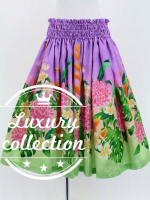 Hula Shantung Pa'u Skirt with Torch Ginger & Heliconia Print / Luxury Collection / J3037-7