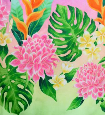 Hula Shantung Pa'u Skirt with Torch Ginger & Heliconia Print / Luxury Collection / J3037-7