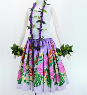 Hula Shantung Pa'u Skirt with Torch Ginger & Heliconia Print / Luxury Collection / J3037-8