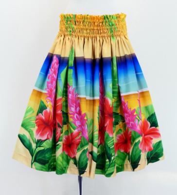 Hula Shantung Pa'u Skirt with Hibiscus Print / Luxury Collection / J3038-1