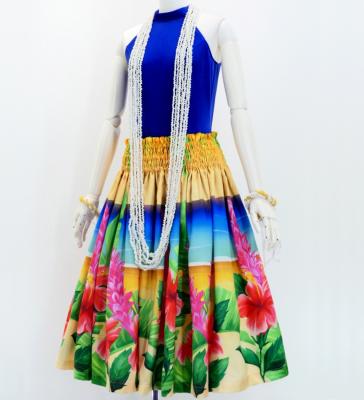 Hula Shantung Pa'u Skirt with Hibiscus Print / Luxury Collection / J3038-1