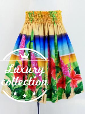 Hula Shantung Pa'u Skirt with Hibiscus Print / Luxury Collection / J3038-1