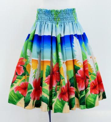 Hula Shantung Pa'u Skirt with Hibiscus Print / Luxury Collection / J3038-2