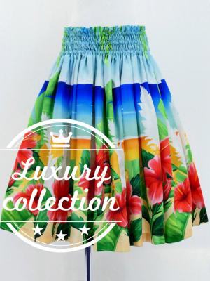 Hula Shantung Pa'u Skirt with Hibiscus Print / Luxury Collection / J3038-2