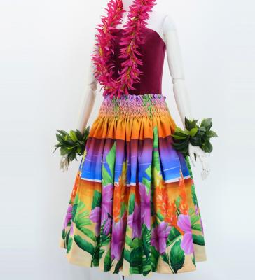Hula Shantung Pa'u Skirt with Hibiscus Print / Luxury Collection / J3038-3