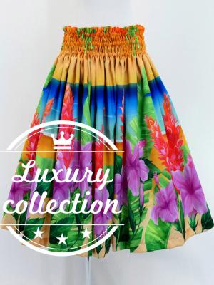 Hula Shantung Pa'u Skirt with Hibiscus Print / Luxury Collection / J3038-4