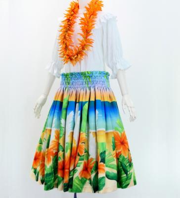 Hula Shantung Pa'u Skirt with Hibiscus Print / Luxury Collection / J3038-7
