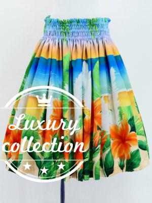 Hula Shantung Pa'u Skirt with Hibiscus Print / Luxury Collection / J3038-7