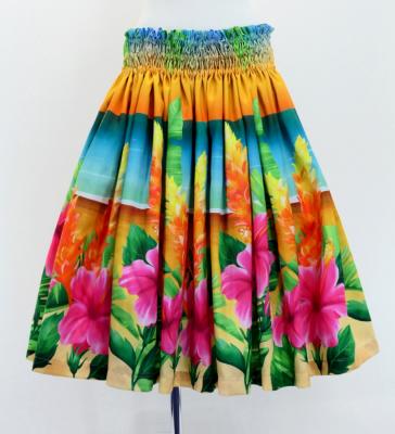 Hula Shantung Pa'u Skirt with Hibiscus Print / Luxury Collection / J3038-8
