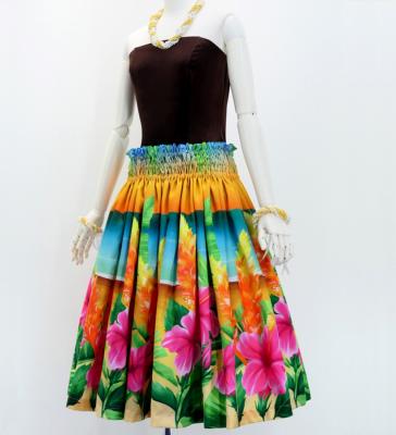 Hula Shantung Pa'u Skirt with Hibiscus Print / Luxury Collection / J3038-8