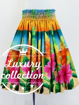 Hula Shantung Pa'u Skirt with Hibiscus Print / Luxury Collection / J3038-8