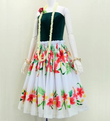 Hula Shantung Pa'u Skirt with Hibiscus & Plumeria Print / Luxury Collection / Beige / J3039be