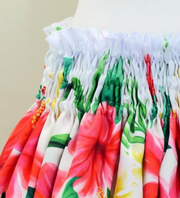 Hula Shantung Pa'u Skirt with Hibiscus & Plumeria Print / Luxury Collection / Beige / J3039be