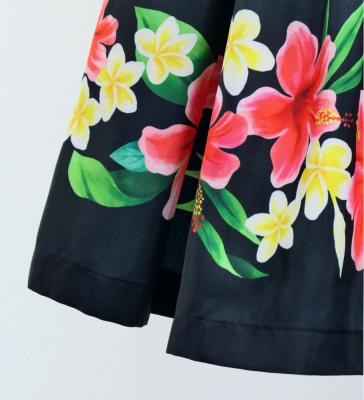 Hula Shantung Pa'u Skirt with Hibiscus & Plumeria Print / Luxury Collection / Black / J3039bk
